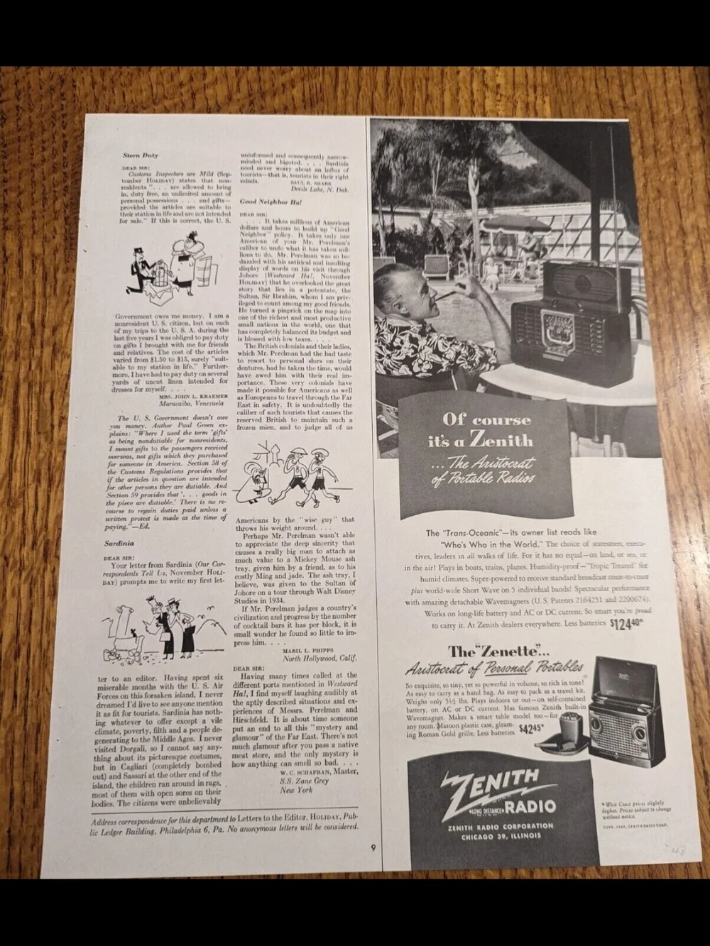 1948- Onondaga Pottery -Syracuse China- The Rose Room & Zenith Radio Magazine Ad